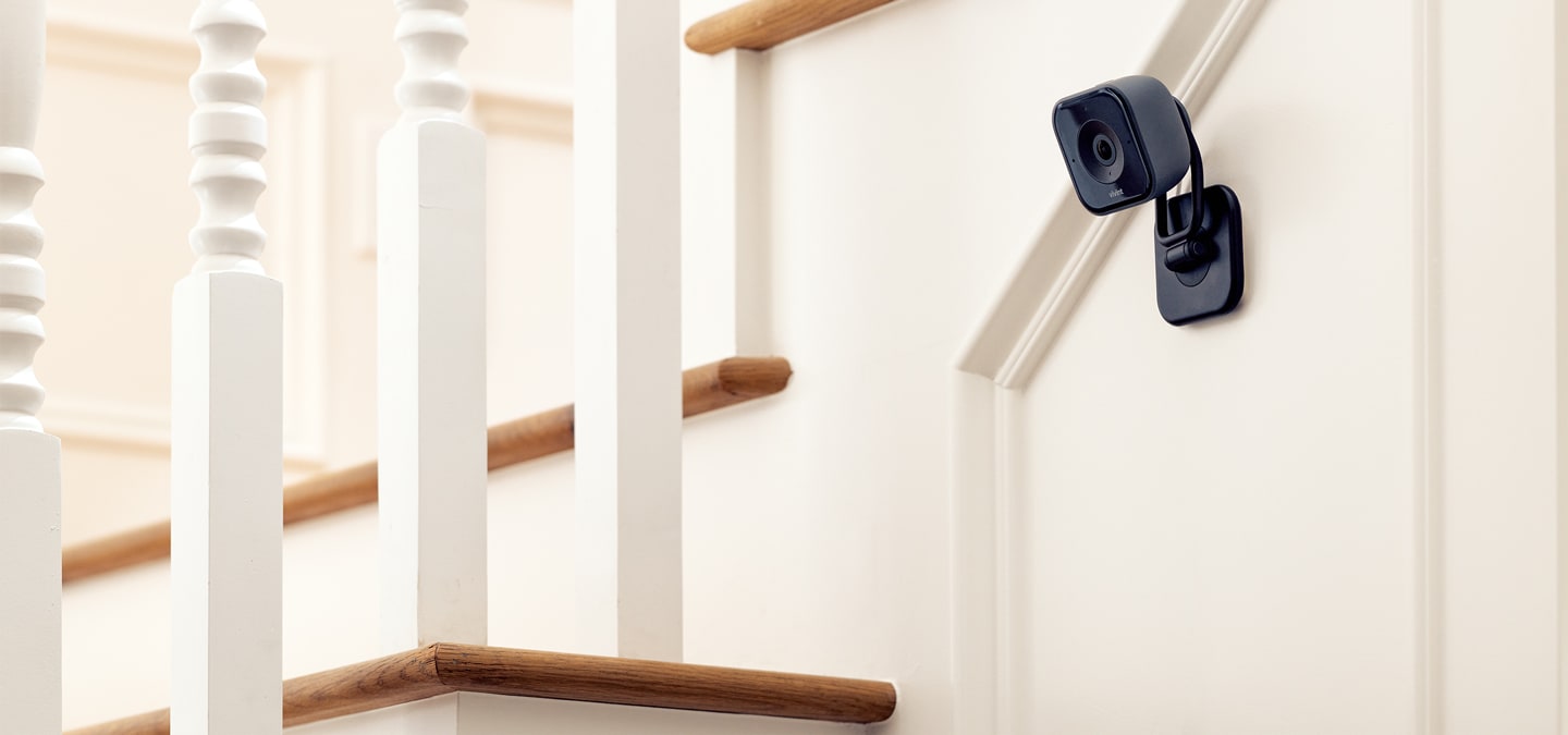 Vivint indoor camera pro mounted on a stairway