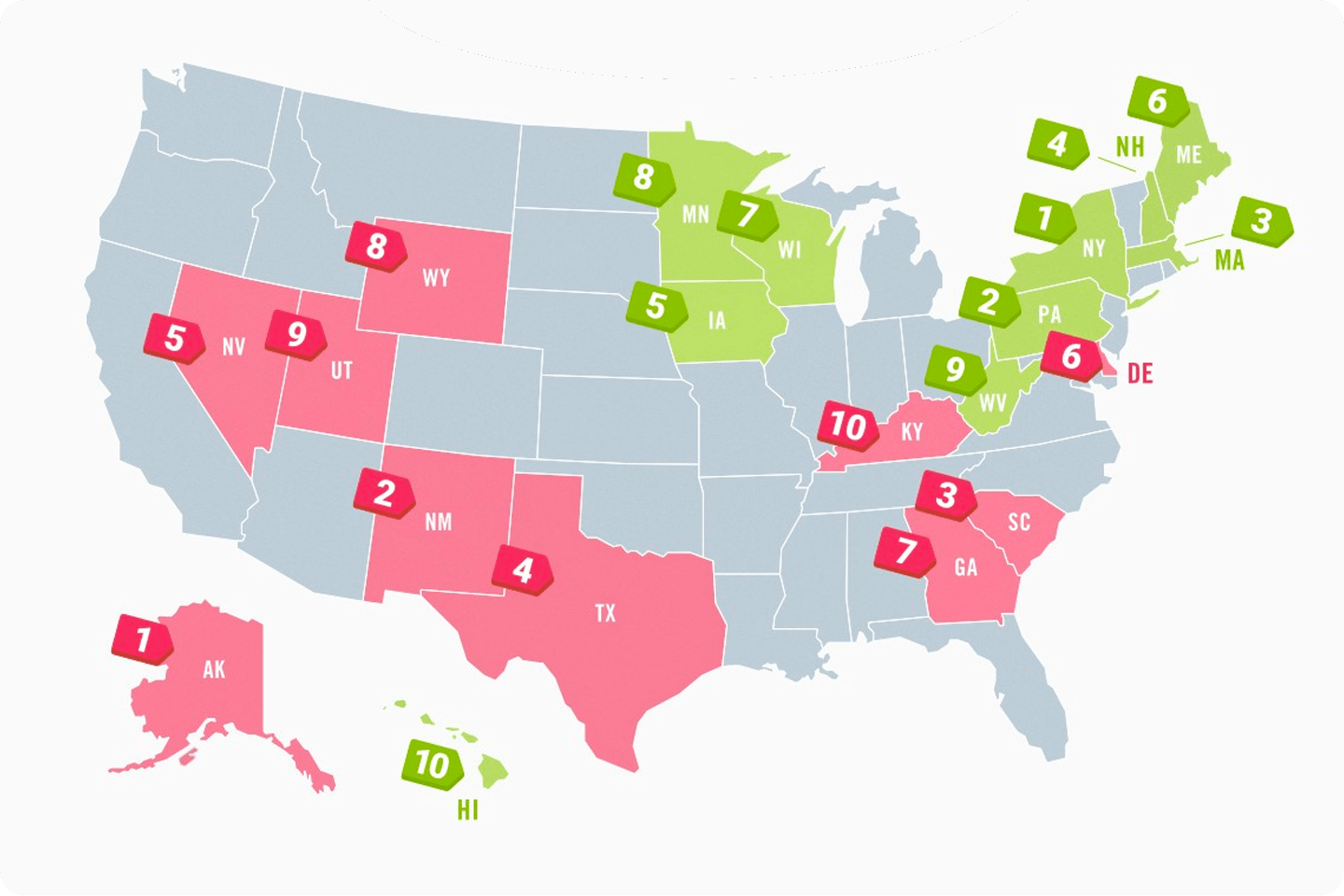 Map showing the safest states to retire in