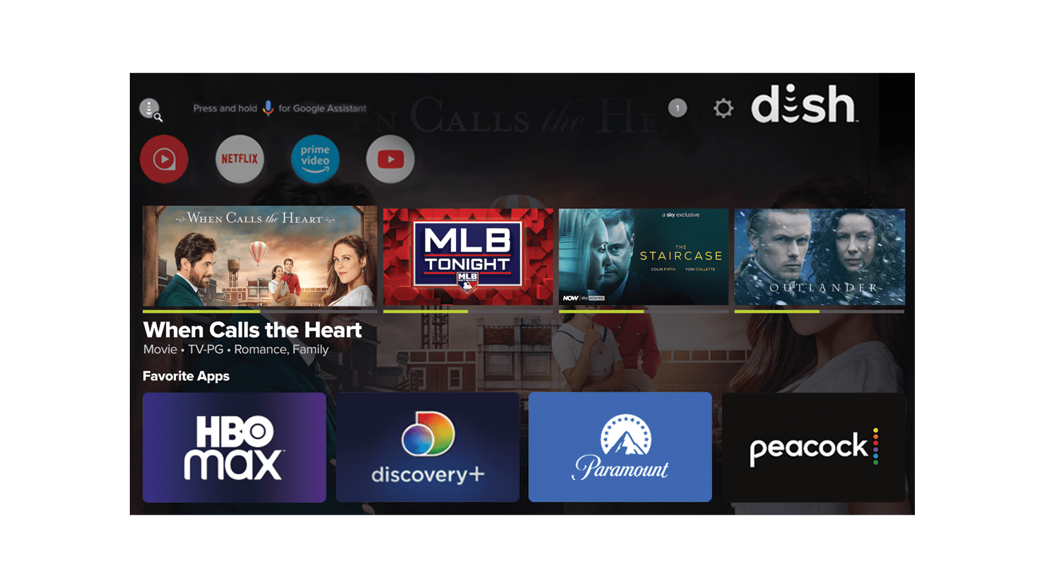 Dish TV Interface showing several application options