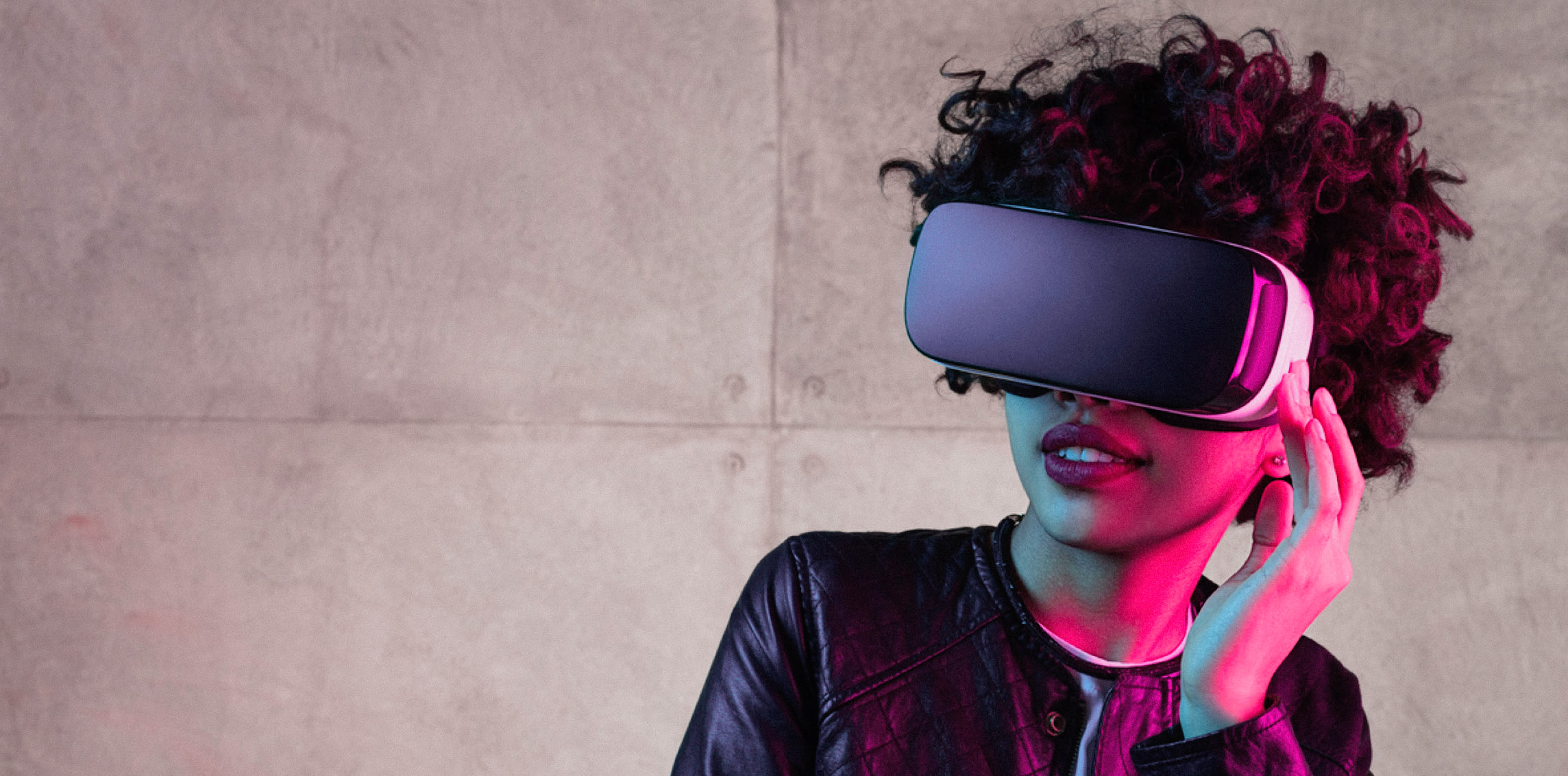 High tech person wearing VR glasses