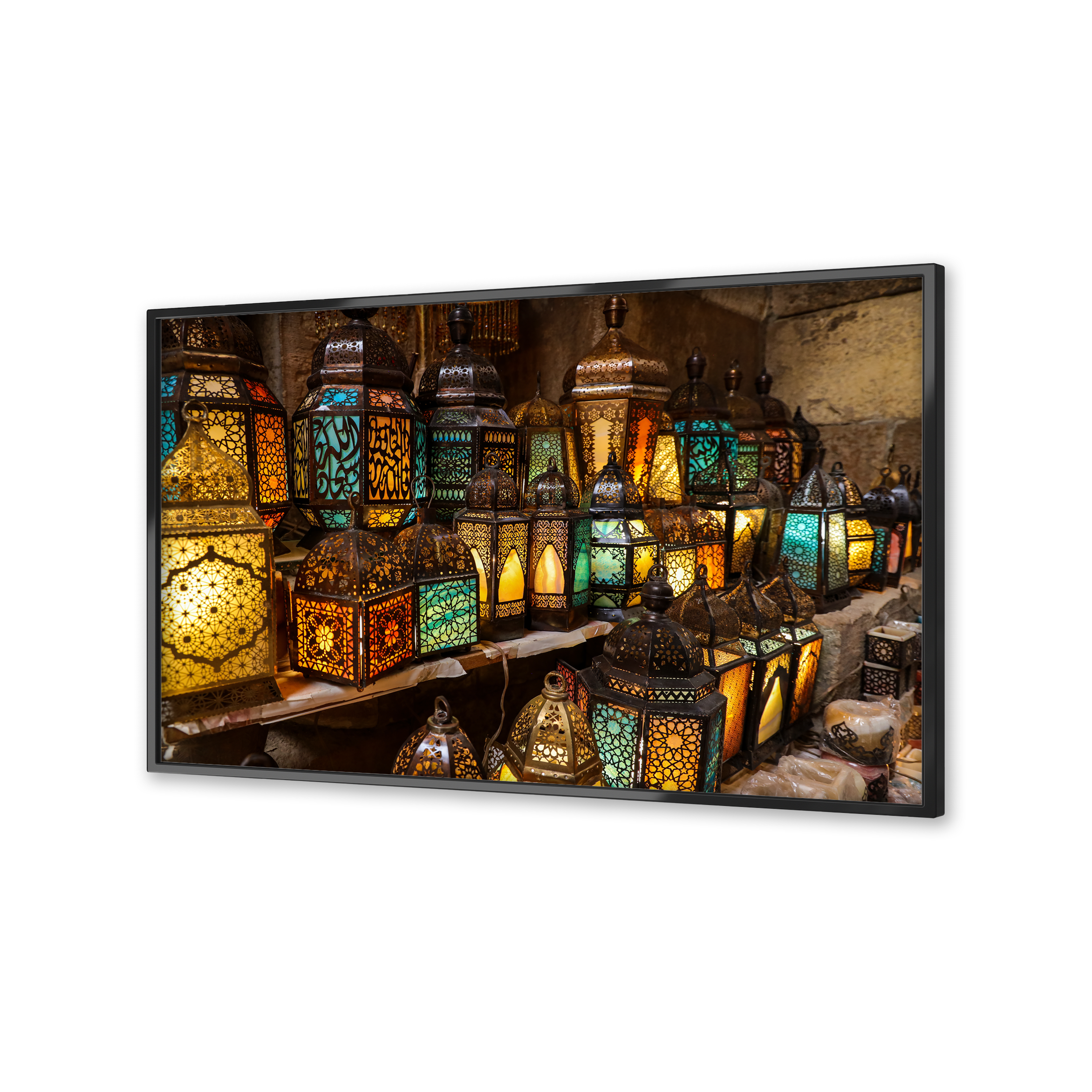 Images of lanterns on a flatscreen TV