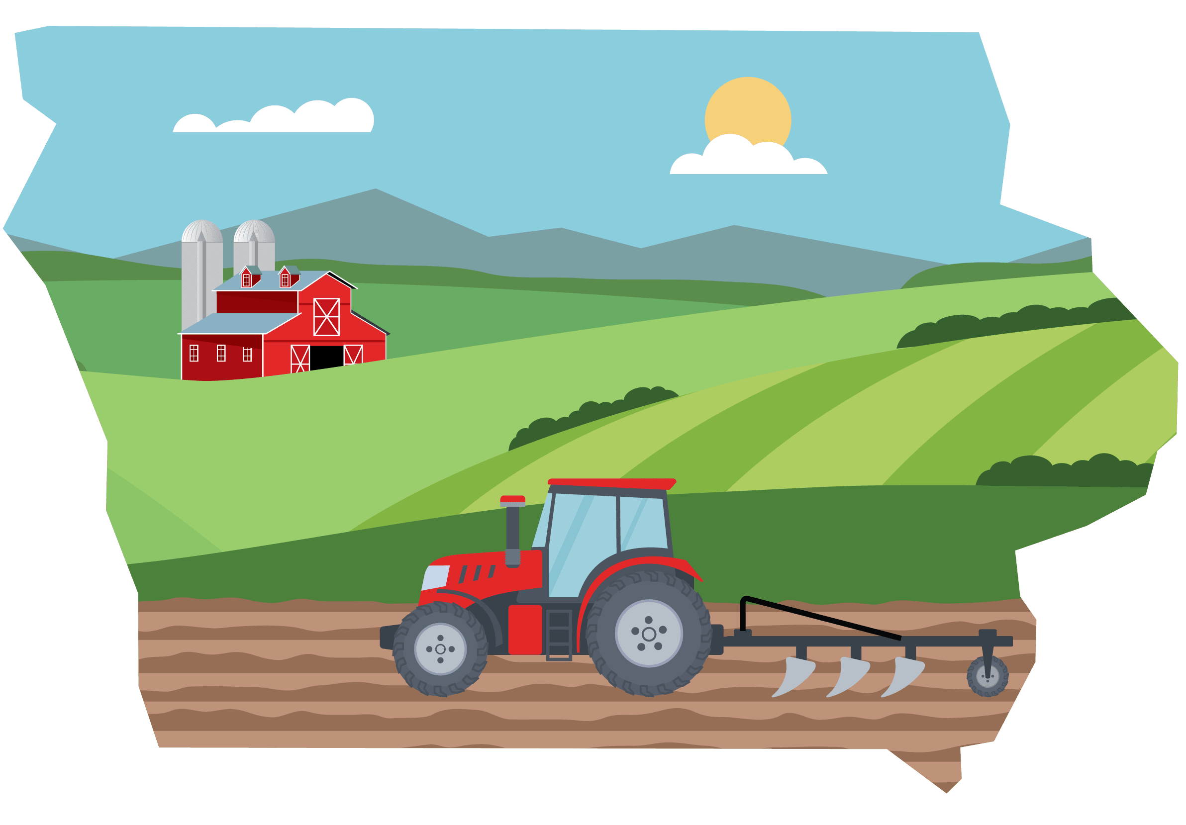 Tractor plowing field illustration