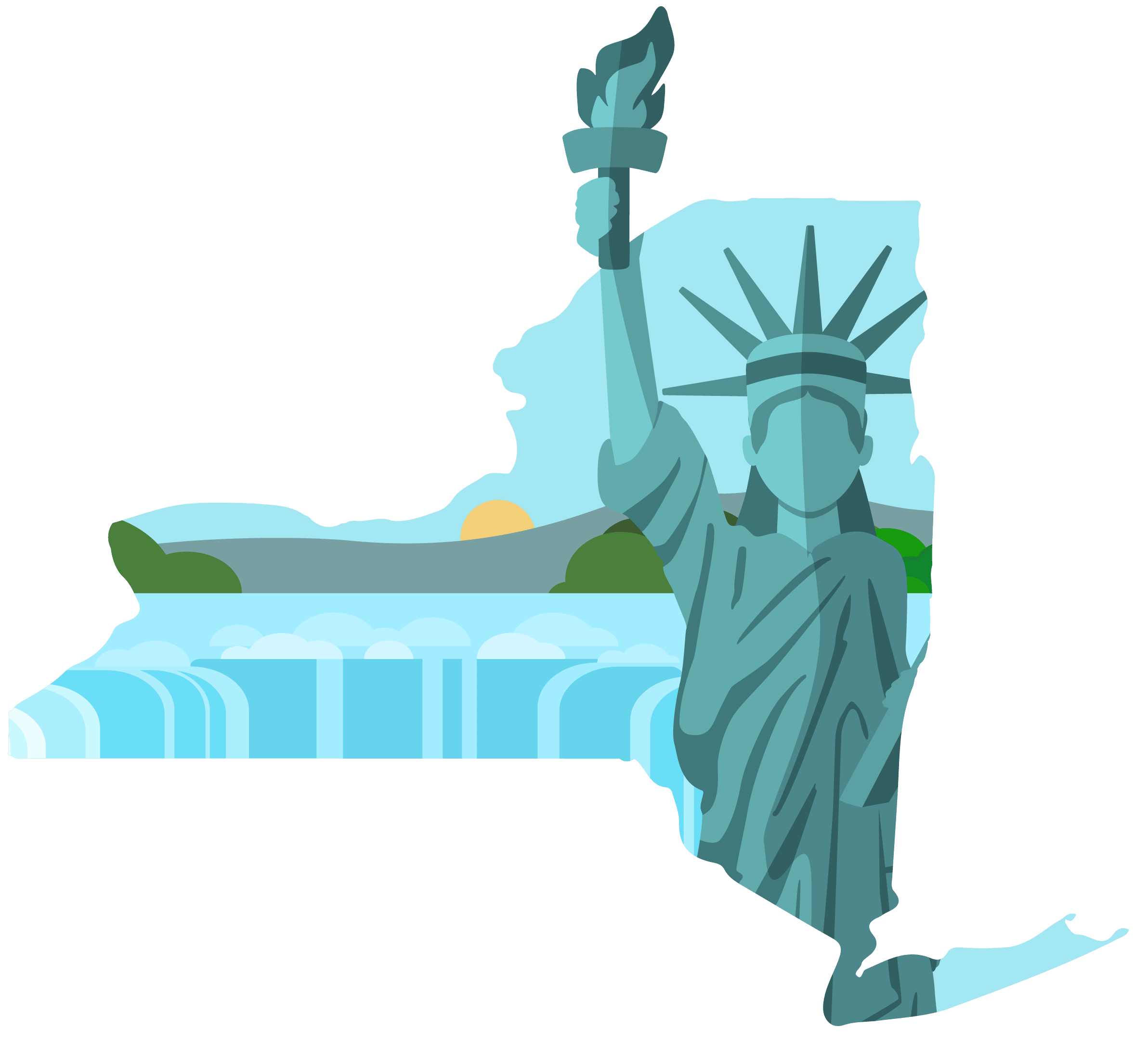 Statue of Liberty and Niagara Falls illustration