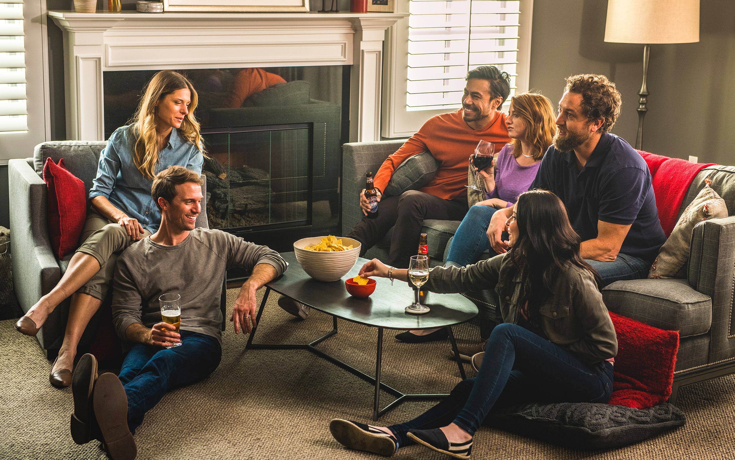 friends socializing in living room