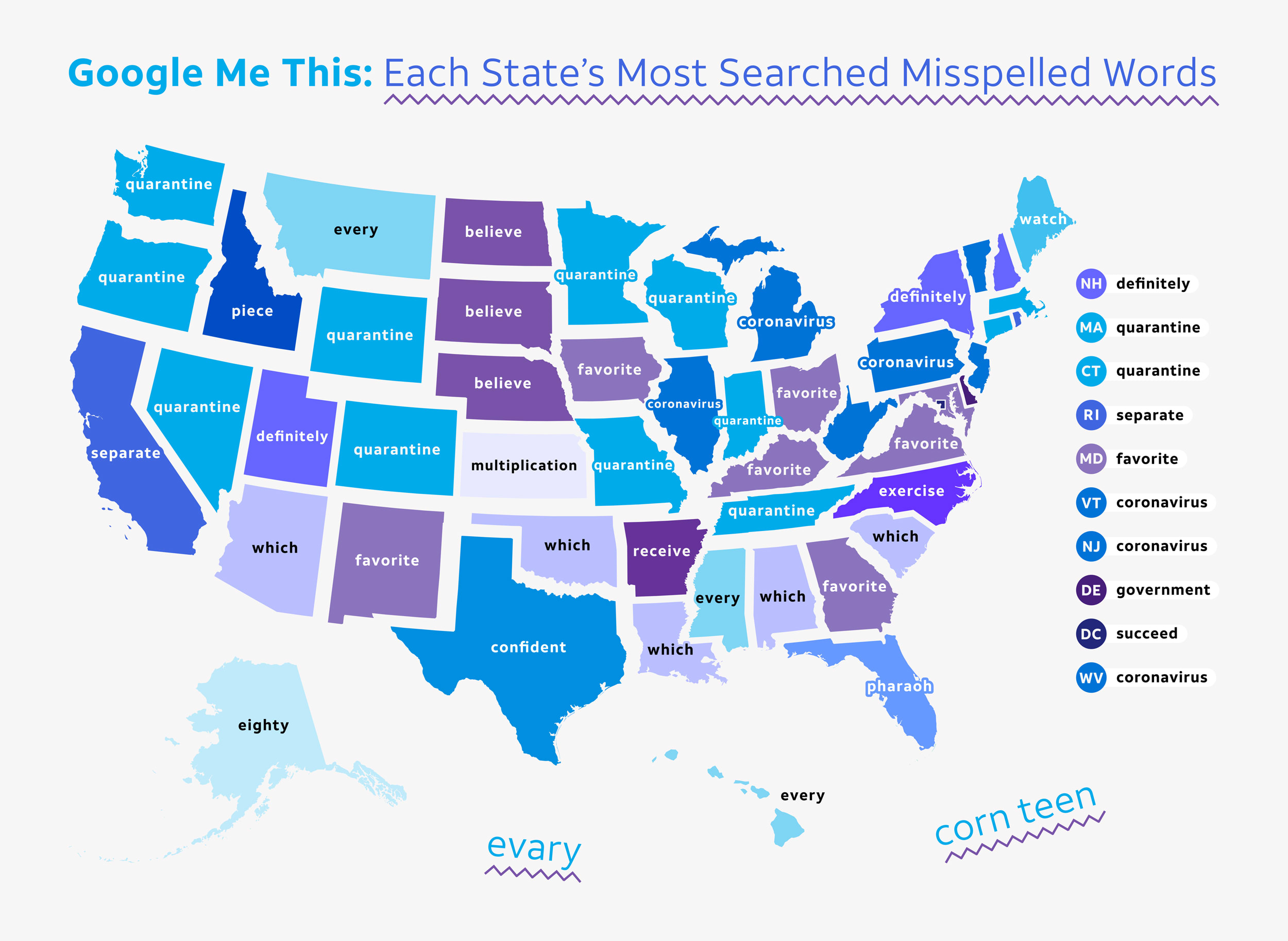 Each states most commonly misspelled word map