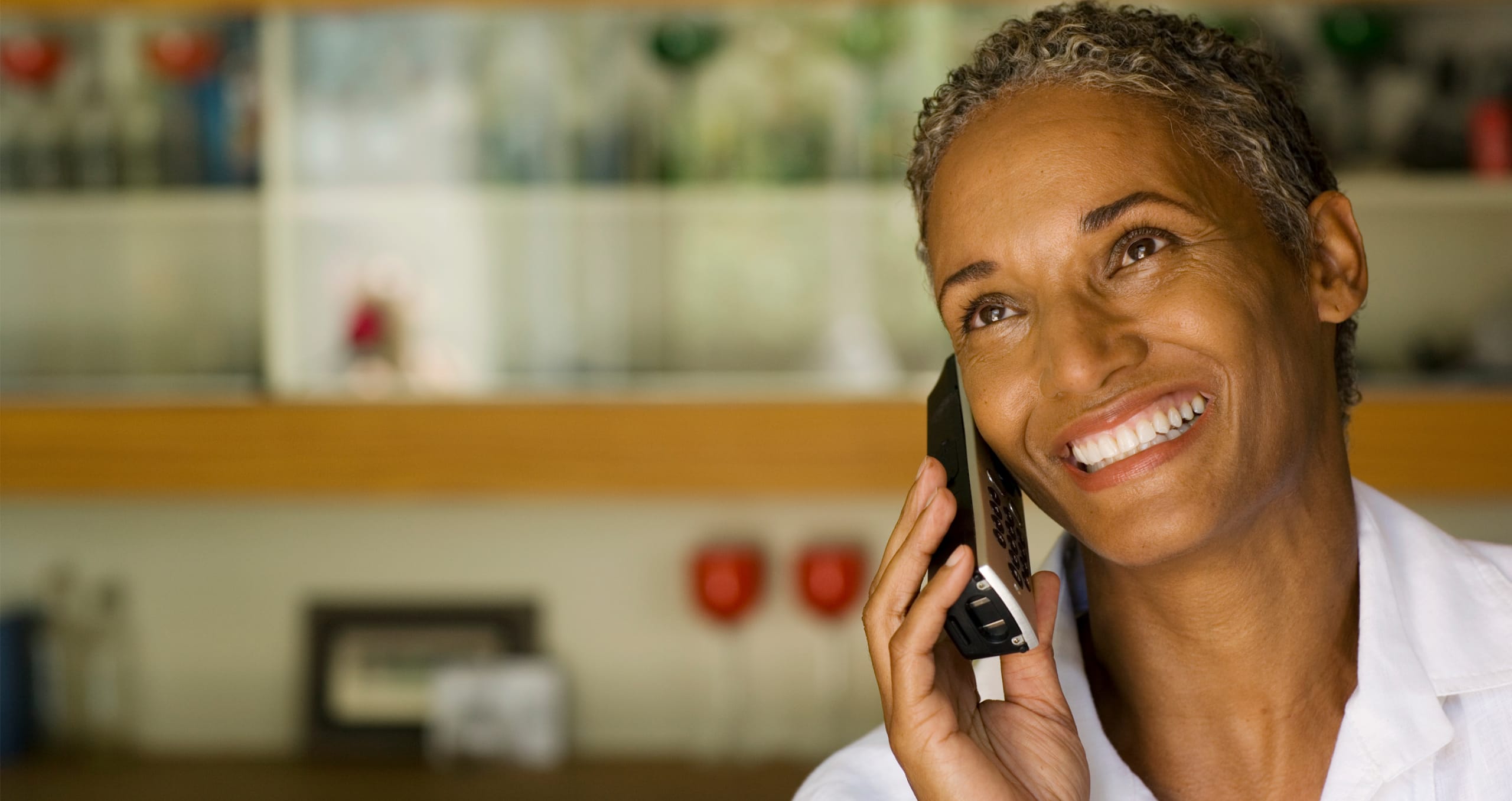 Woman on her home phone