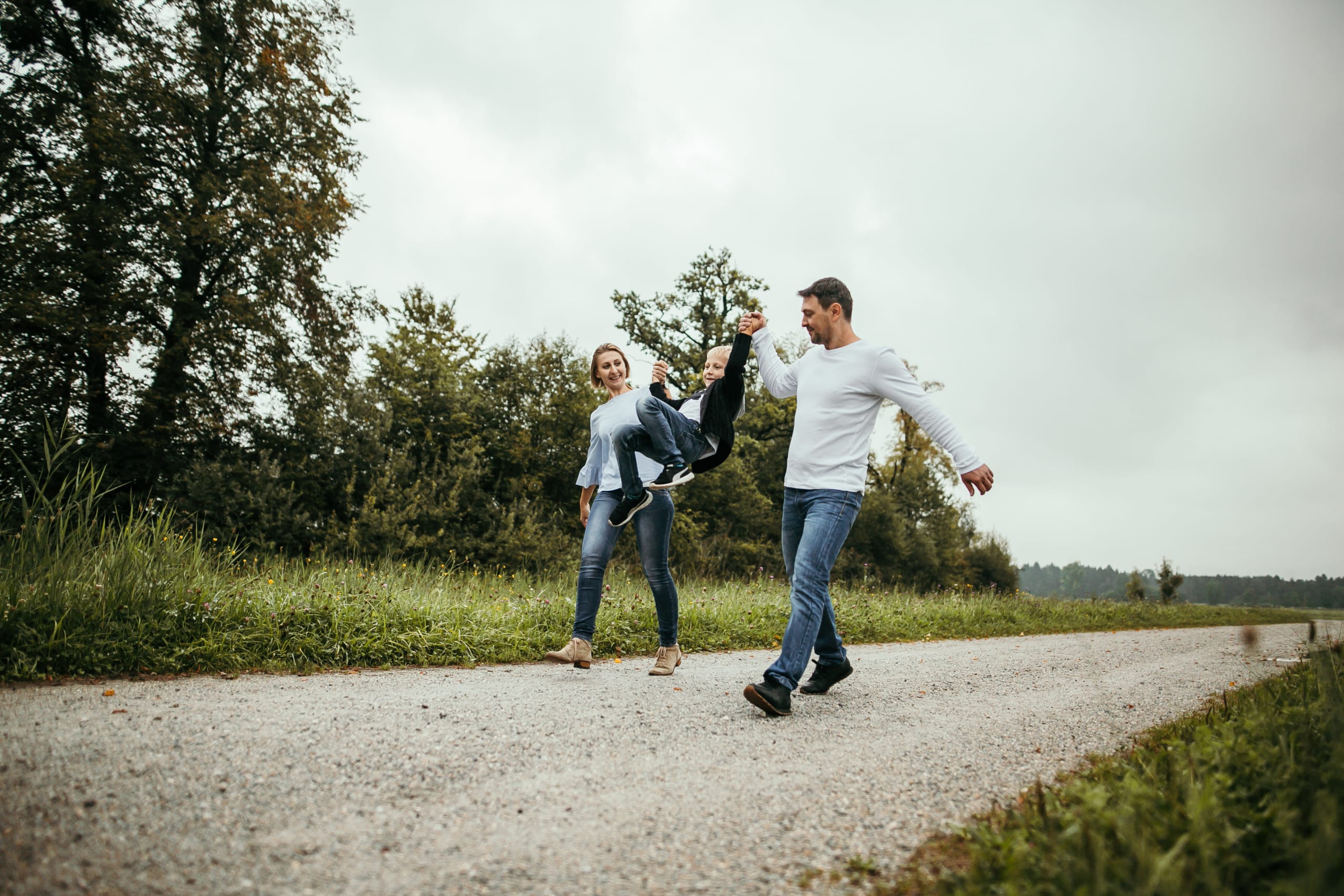 family in rural area on a walk