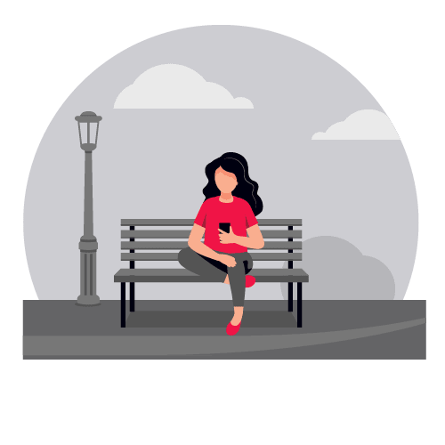 illustration of woman sitting on bench watching phone