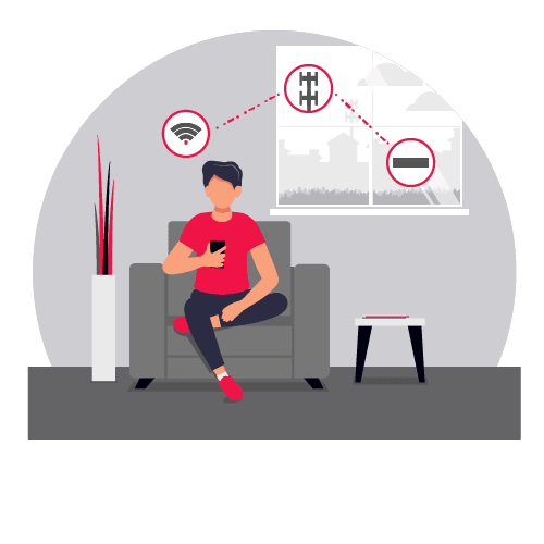 illustration of man in waiting room watching DISH TV on his phone