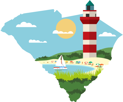 South Carolina Beach with light house in background illustration