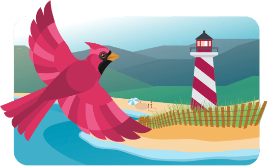 Cardinal and lighthouse illustration