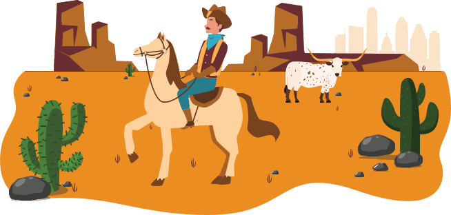 Cowboy riding a horse in desert illustration