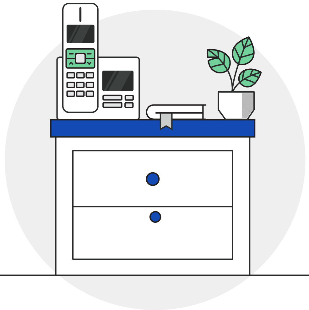 illustration of an end table with a home phone on a stand