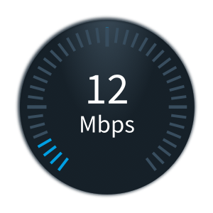 Speed gauge measuring 12 Mbps