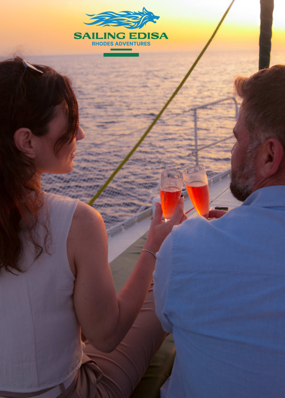 Golden Hour on the Aegean – Private Luxury Sunset Cruise in Rhodes, and enjoy fresh seasonal fruits, premium CAIR wine, champagne, local beer, soft drinks, and a complimentary cocktail as the sky turns golden.
