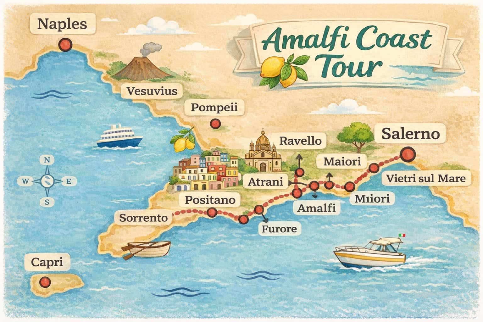 Excursión privada en barco por la costa de Amalfi desde Salerno con patrón