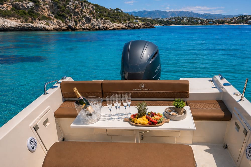 Boat rental with skipper for 8 hours in Palma de Mallorca 🚤 Fuel included, crystal clear coves and snorkeling