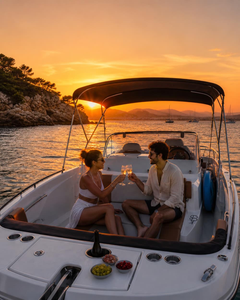 Private sunset boat trip with cava 🍾 | ALL INCLUSIVE (skipper + fuel) – 2h in Palma