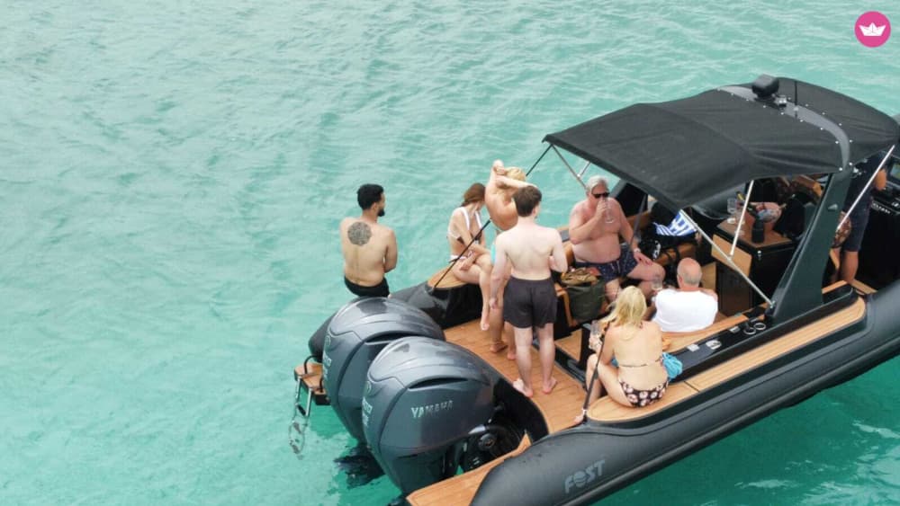 Experience Mykonos & the Aegean in style aboard the Louis Vuitton 12 m RIB – private boat trips, Delos & Rhenia, gourmet brunch, snorkeling & VIP luxury.