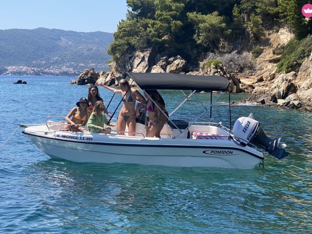 Your private motorboat for a day around Skiathos
