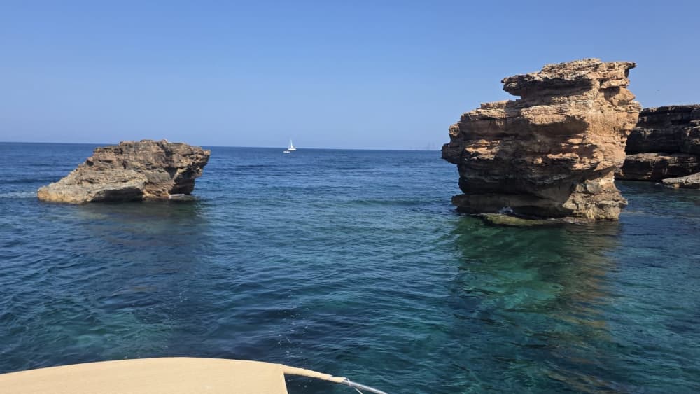 Esplora Espalmador, Saona e altro ancora: tour di un giorno in catamarano