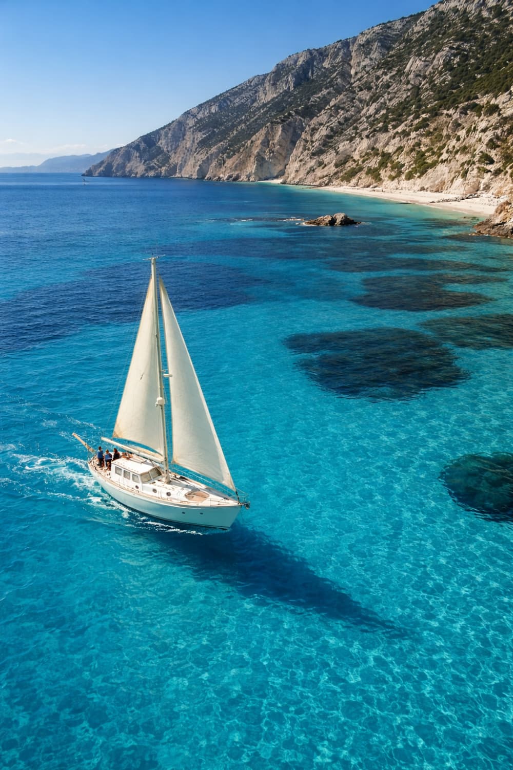 Between Tavolara and Cala Girgolu on a vintage sailing ship
