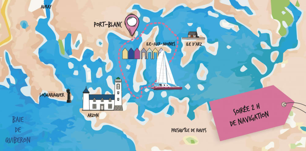 Combine catamaran sailing and exploring the Ile aux Moines