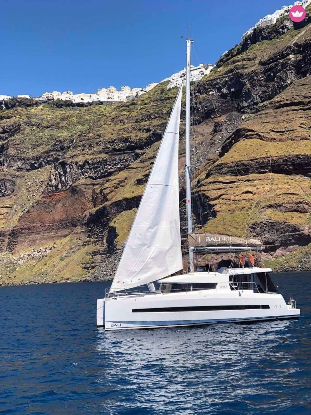 Bali 4.1: Santorini Morning Magic: Catamaran Cruise to Red Beach, White Beach, Volcano & More!