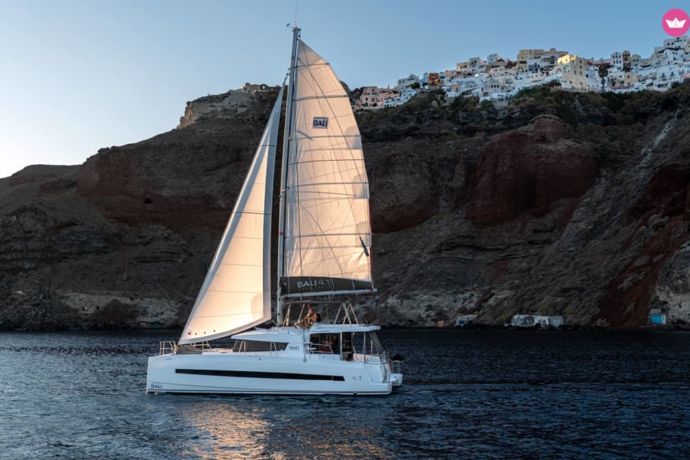 Bali 4.1: Santorini Morning Magic: Catamaran Cruise to Red Beach, White Beach, Volcano & More!