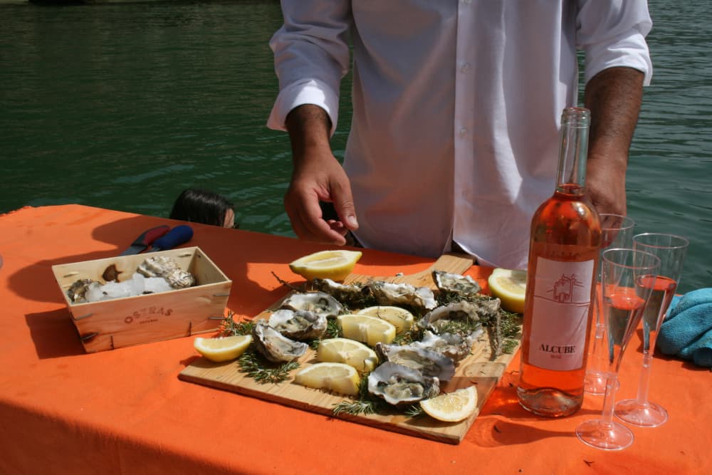 Visita guiada de barco a uma fazenda de ostras com degustação em Setúbal (horário flexível)