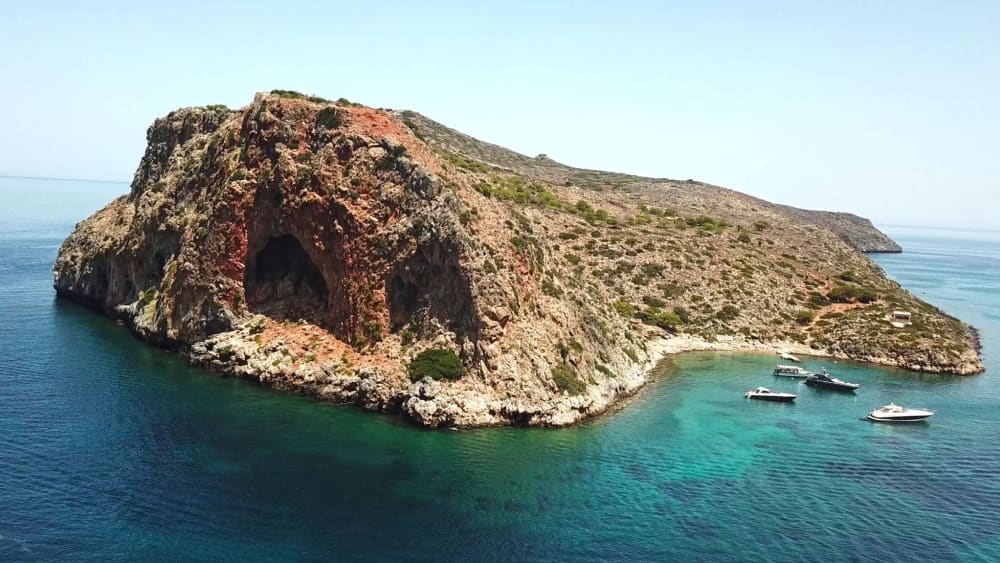 Plage de Menies - Grotte de Choironisia et île de Thodorou avec le yacht Babyface - Croisière à grande vitesse de 8 heures au départ de La Canée