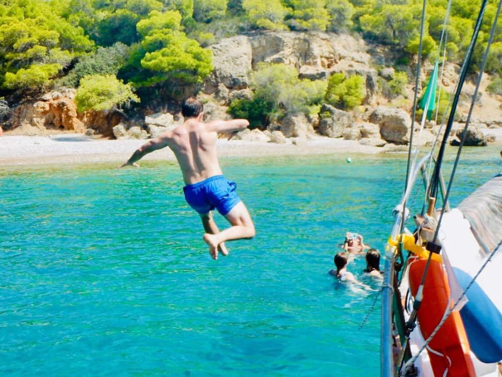 Enjoy a half-day Odyssey around Porto Cheli on a motorboat