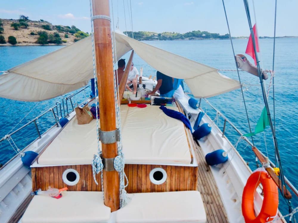Enjoy a half-day Odyssey around Porto Cheli on a motorboat