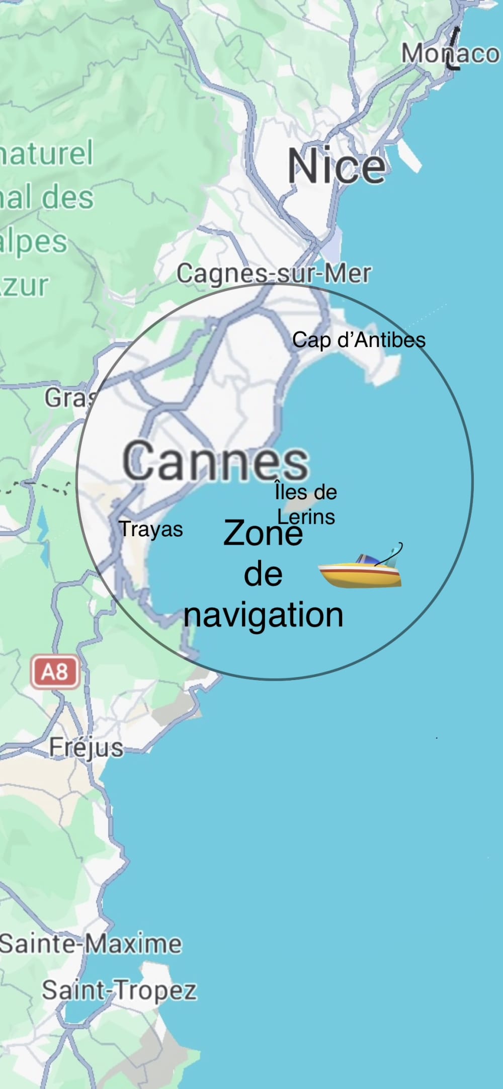 day trip around Cannes aboard a motorboat