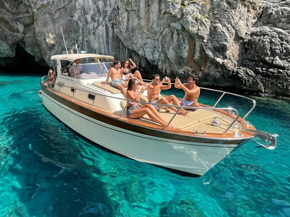 Capri Coast Adventure Cruise from Sorrento with Brunch & Free Bar