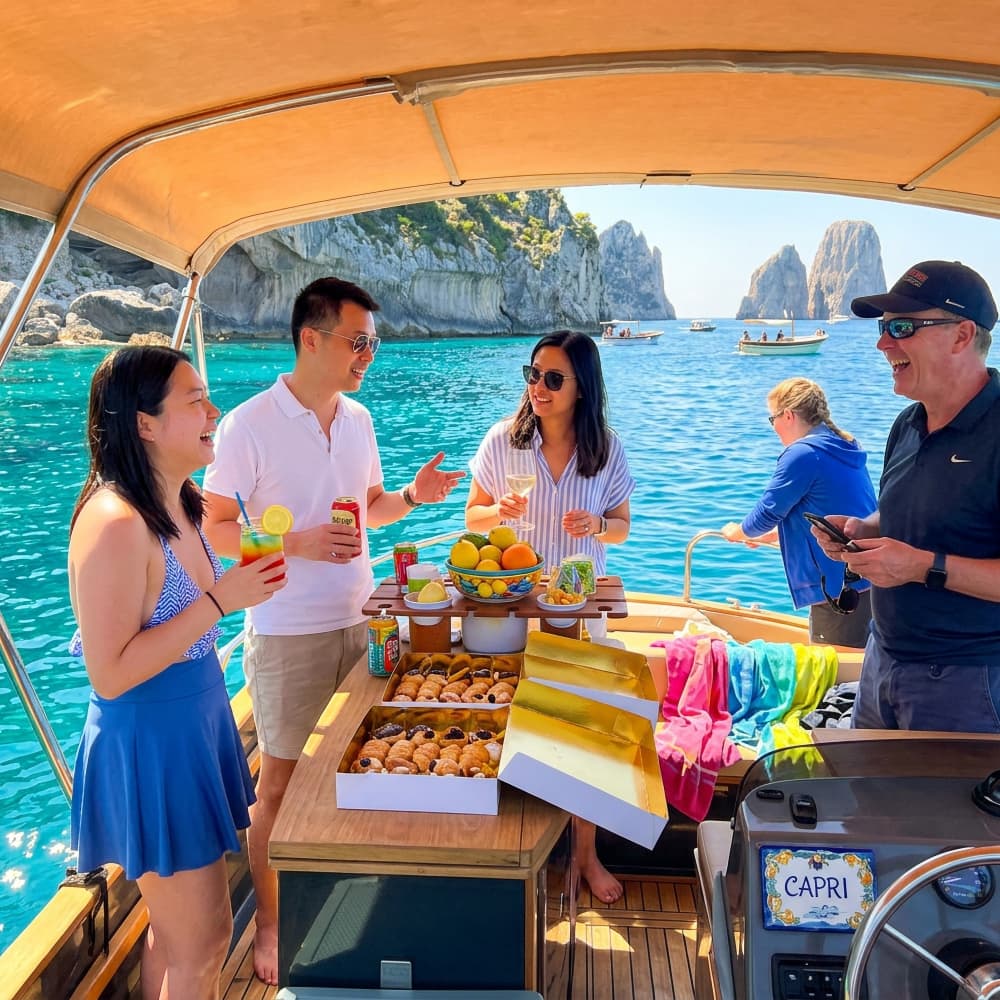 Capri Coast Adventure Cruise from Sorrento with Brunch & Free Bar