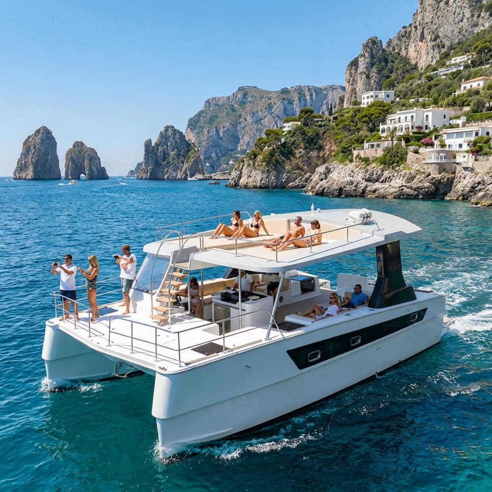 Esplora Capri con un tour in barca di un'intera giornata con sbarco per visitare la città.
