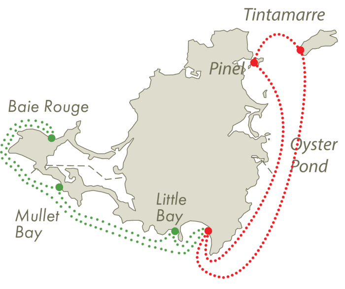 Excursion d'une journée complète sur l'île de Tintamarre et Pinel ou circuit le long de la côte caraïbe avec Be Happy : excursion sur l'île de Tintamarre et Pinel ou circuit sur la côte caraïbe