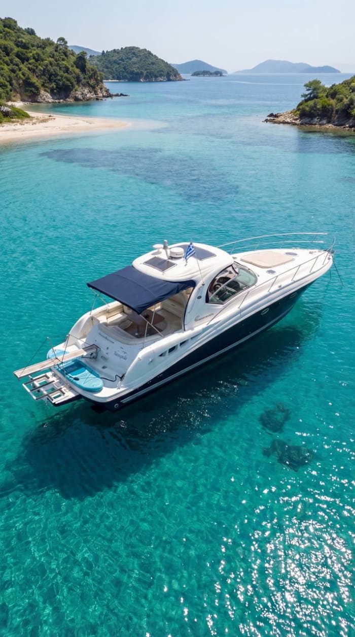 Vue imprenable sur le port de Skiathos : une journée exceptionnelle à bord d’un yacht à moteur