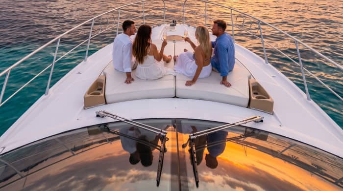 Sunset at the Lérins Islands aboard a luxury yacht