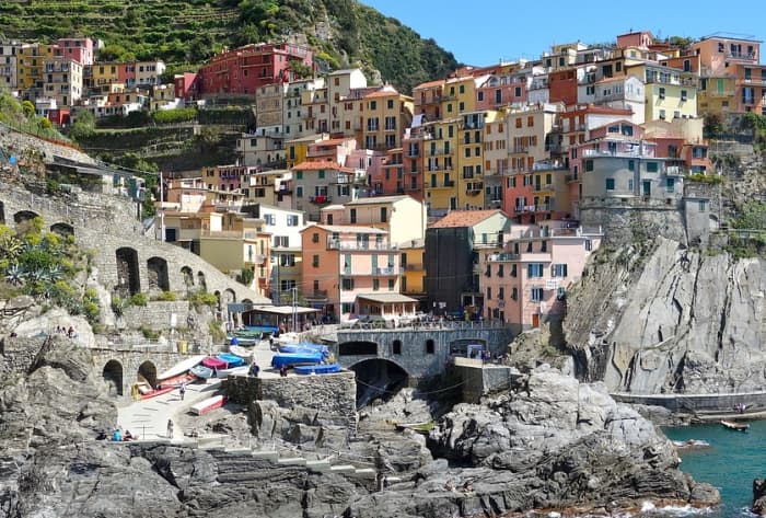 The Cinque Terre from the sea, aboard a gozzo