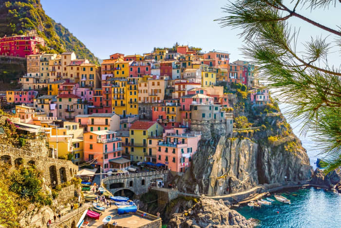 The Cinque Terre from the sea, aboard a gozzo