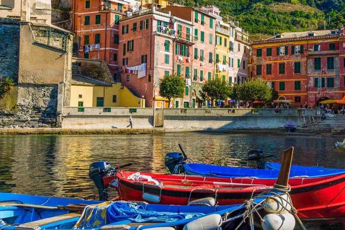 The Cinque Terre from the sea, aboard a gozzo