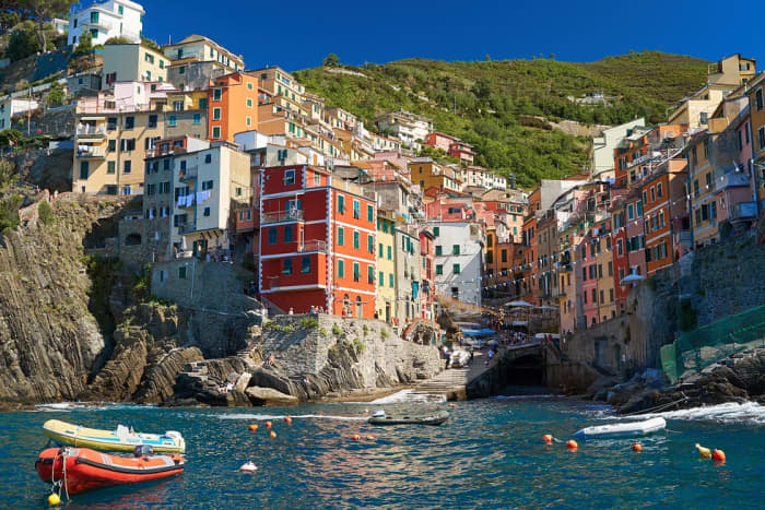 The Cinque Terre from the sea, aboard a gozzo