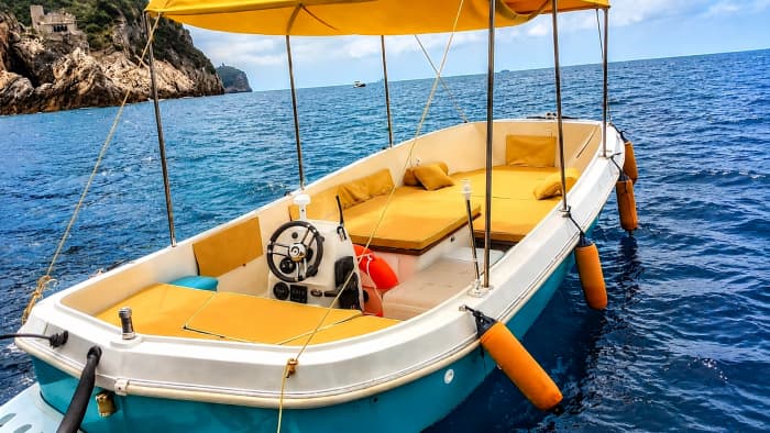 The Cinque Terre from the sea, aboard a gozzo