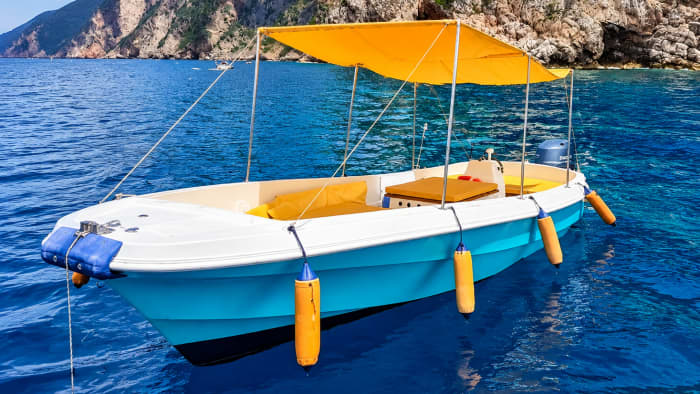 The Cinque Terre from the sea, aboard a gozzo