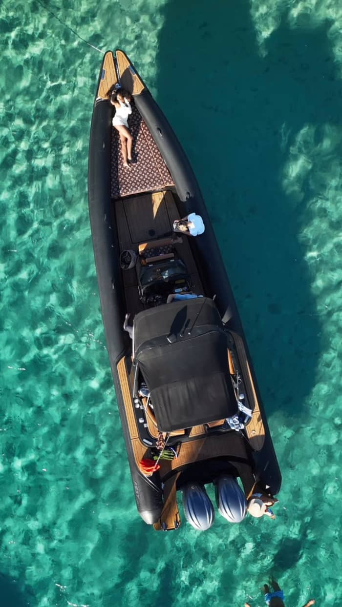 Louis Vuitton 12 m RIB | Full-Day Private Mykonos Cruise – Secret Beaches, Delos & Rhenia, All-Inclusive with Drinks & Gourmet Snacks