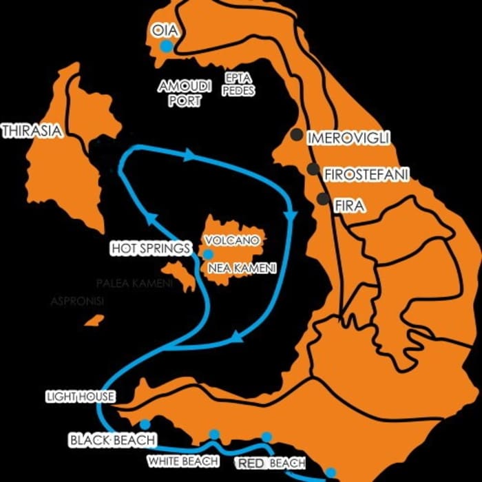 2h to explore Santorini on a motorboat