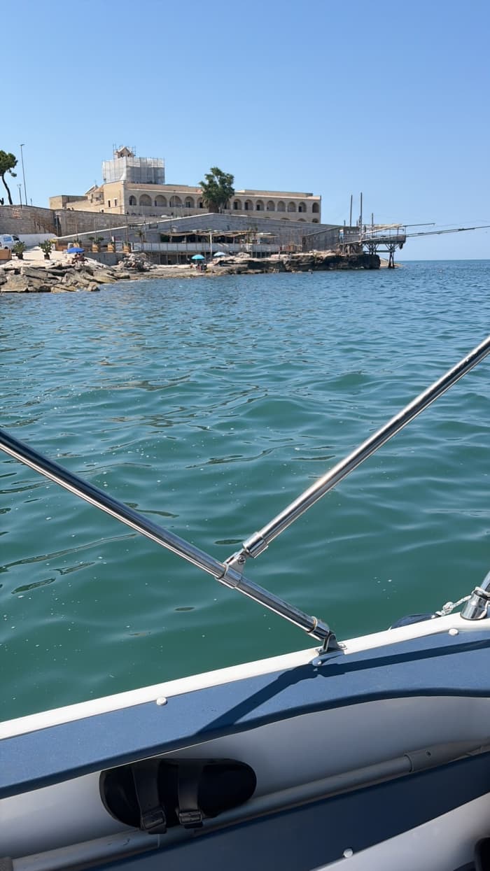 Trani by boat: Sunset aperitif and swimming stop in front of the Cathedral, Trabucco Castle, Monastery