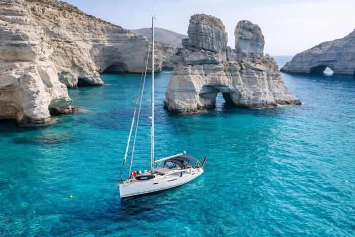 Milos: Private luxury sailing to Kleftiko bay with Mediterranean Cuisine